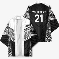 New Zealand Black Fern Custom Kimono Maori Tukutuku Black-white Motif LT9 - Polynesian Pride