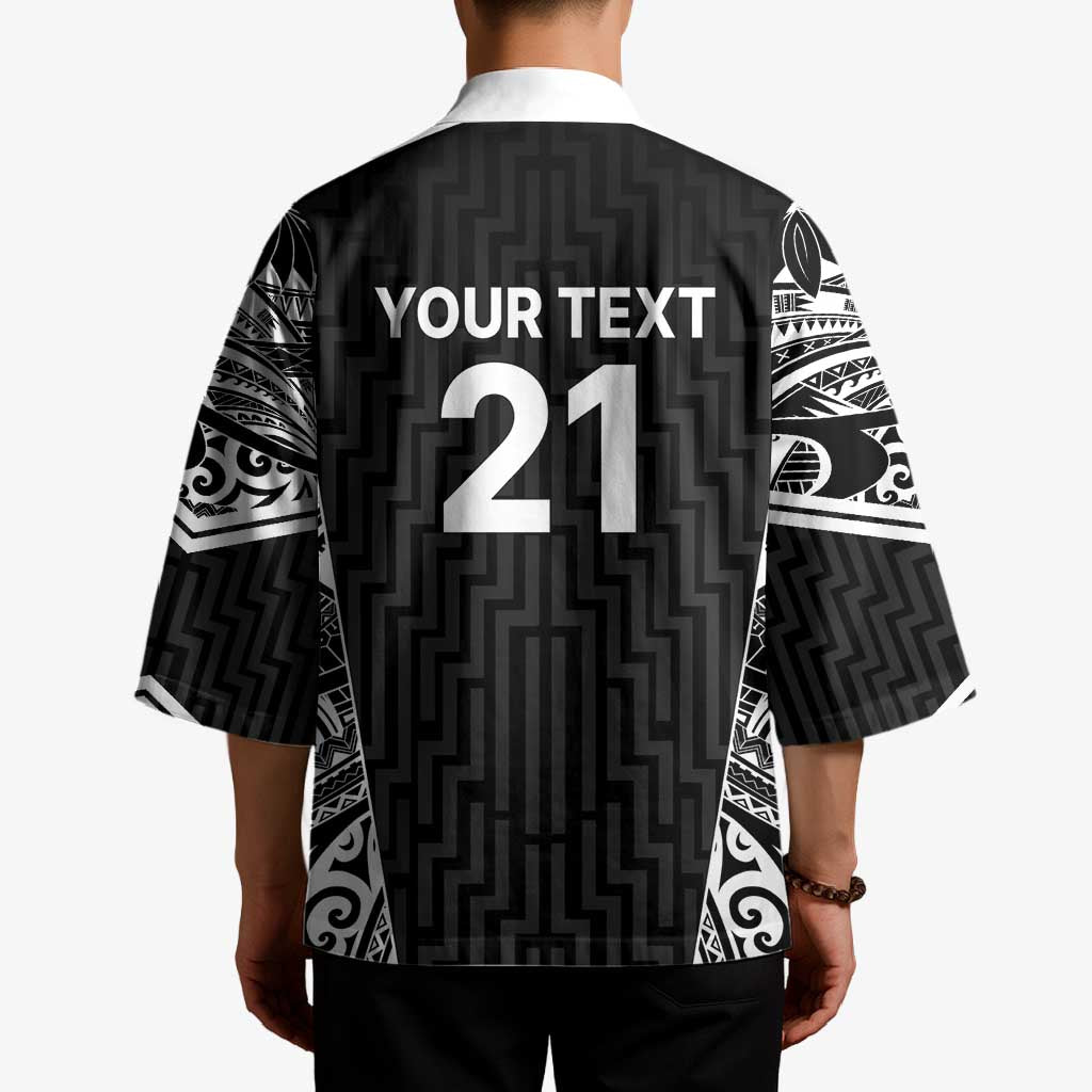 New Zealand Black Fern Custom Kimono Maori Tukutuku Black-white Motif LT9 - Polynesian Pride