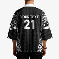 New Zealand Black Fern Custom Kimono Maori Tukutuku Black-white Motif LT9 - Polynesian Pride