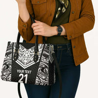 New Zealand Black Fern Custom Leather Bag Maori Tukutuku Black-white Motif LT9 - Polynesian Pride