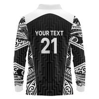 New Zealand Black Fern Custom Long Sleeve Polo Shirt Maori Tukutuku Black-white Motif LT9 - Polynesian Pride