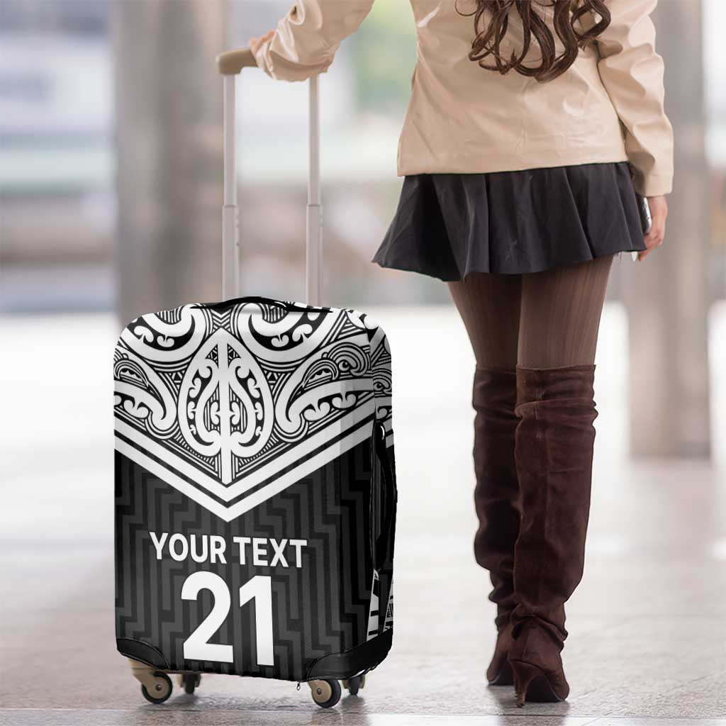 New Zealand Black Fern Custom Luggage Cover Maori Tukutuku Black-white Motif LT9 - Polynesian Pride