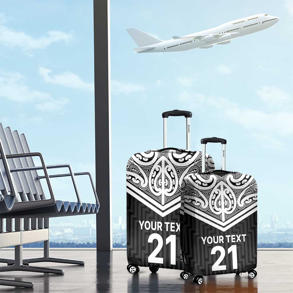 New Zealand Black Fern Custom Luggage Cover Maori Tukutuku Black-white Motif LT9 - Polynesian Pride