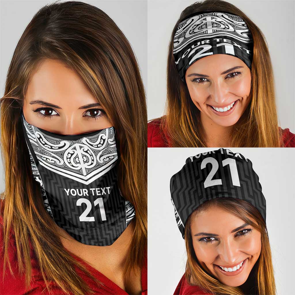 New Zealand Black Fern Custom Neck Gaiter Maori Tukutuku Black-white Motif LT9 - Polynesian Pride