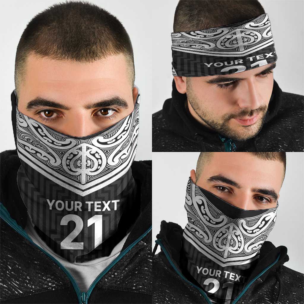 New Zealand Black Fern Custom Neck Gaiter Maori Tukutuku Black-white Motif LT9 - Polynesian Pride