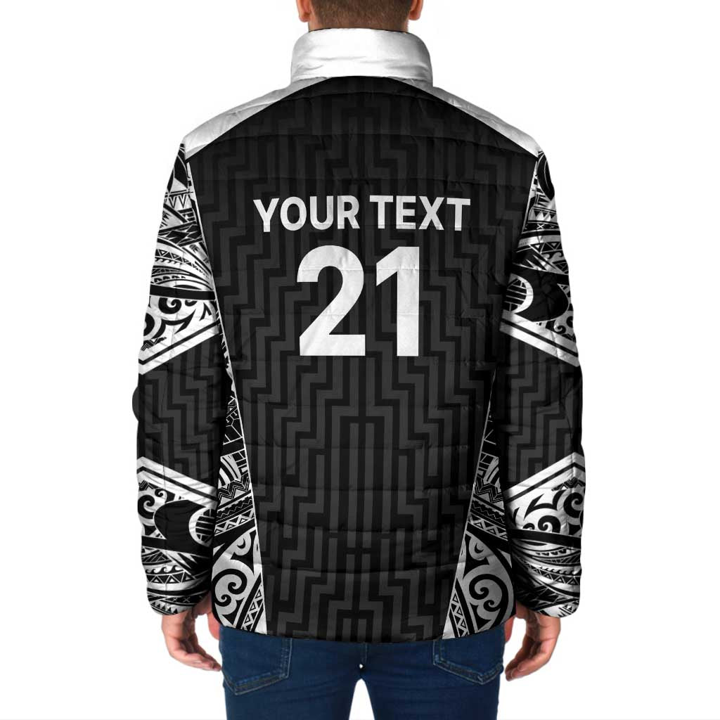 New Zealand Black Fern Custom Padded Jacket Maori Tukutuku Black-white Motif LT9 - Polynesian Pride