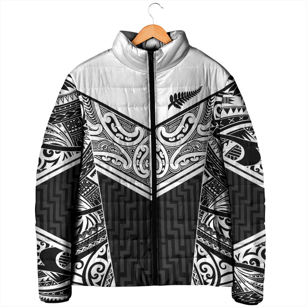 New Zealand Black Fern Custom Padded Jacket Maori Tukutuku Black-white Motif LT9 - Polynesian Pride