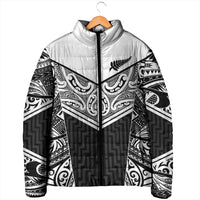New Zealand Black Fern Custom Padded Jacket Maori Tukutuku Black-white Motif LT9 - Polynesian Pride