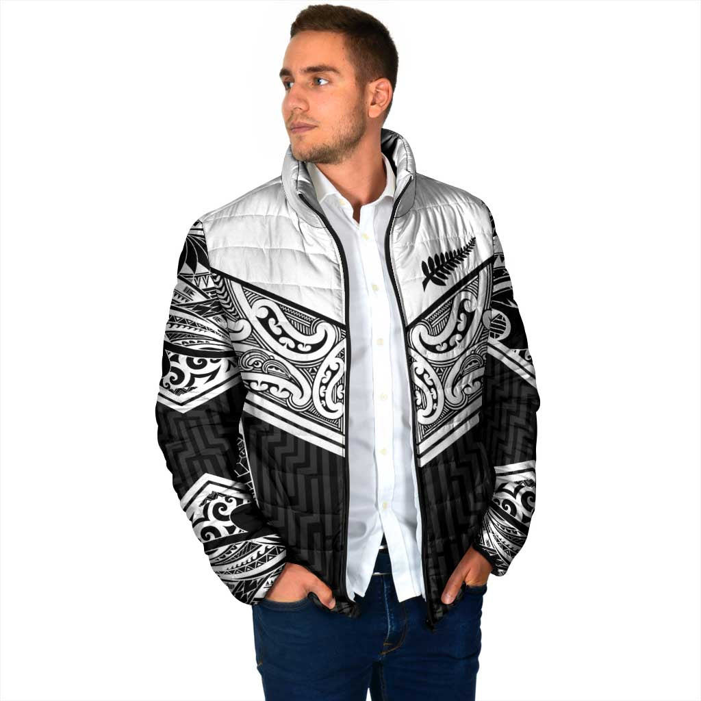 New Zealand Black Fern Custom Padded Jacket Maori Tukutuku Black-white Motif LT9 - Polynesian Pride