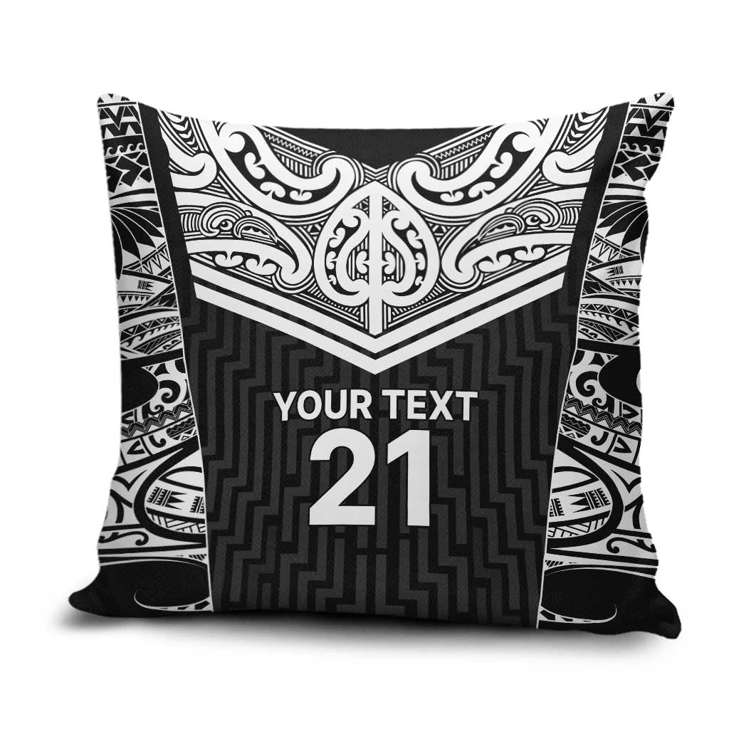 New Zealand Black Fern Custom Pillow Cover Maori Tukutuku Black-white Motif - Polynesian Pride