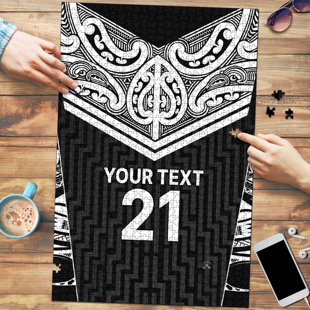 New Zealand Black Fern Custom Puzzle Maori Tukutuku Black-white Motif LT9 White - Polynesian Pride