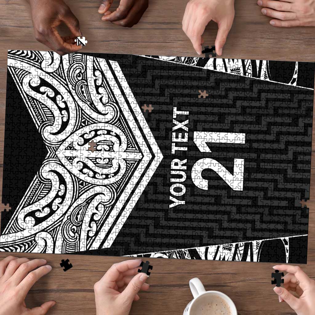 New Zealand Black Fern Custom Puzzle Maori Tukutuku Black-white Motif LT9 - Polynesian Pride