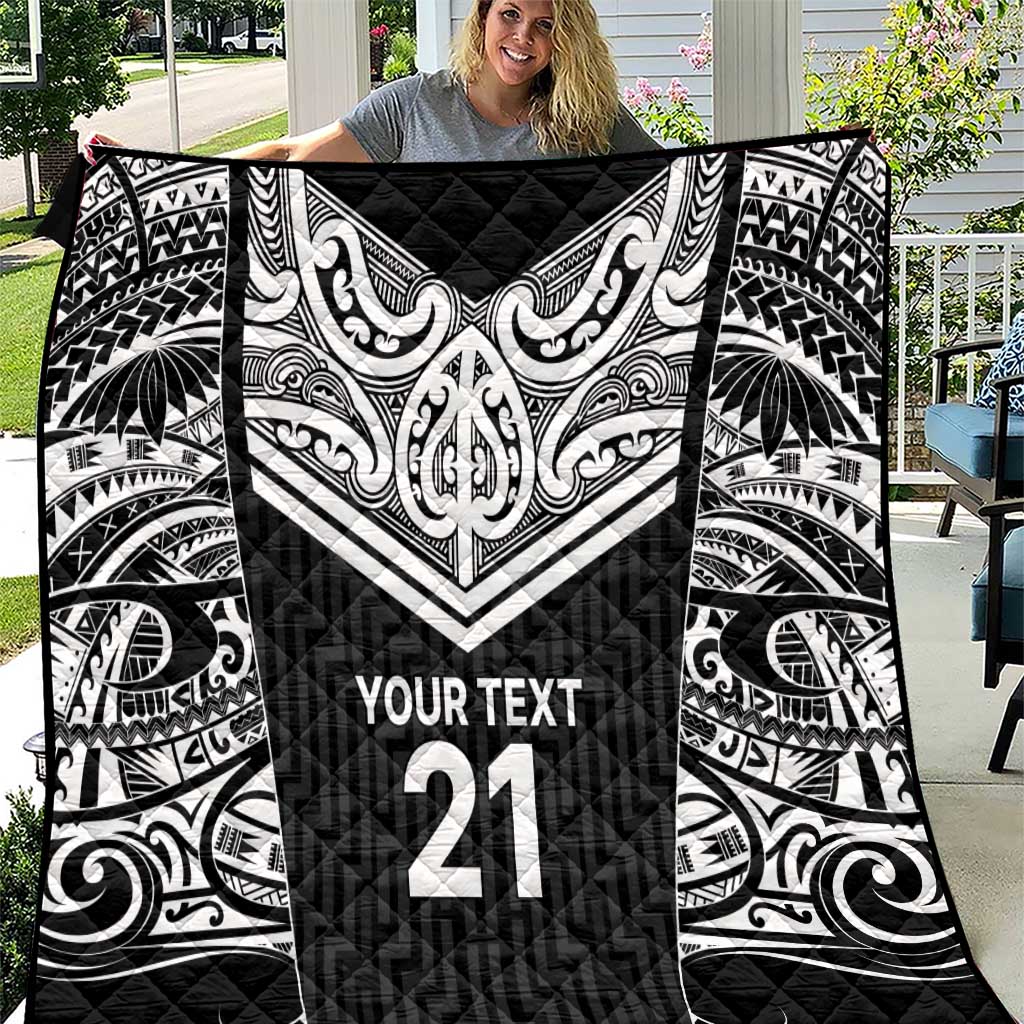 New Zealand Black Fern Custom Quilt Maori Tukutuku Black-white Motif LT9 White - Polynesian Pride