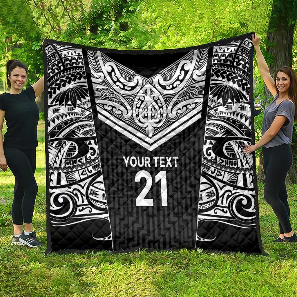 New Zealand Black Fern Custom Quilt Maori Tukutuku Black-white Motif LT9 - Polynesian Pride
