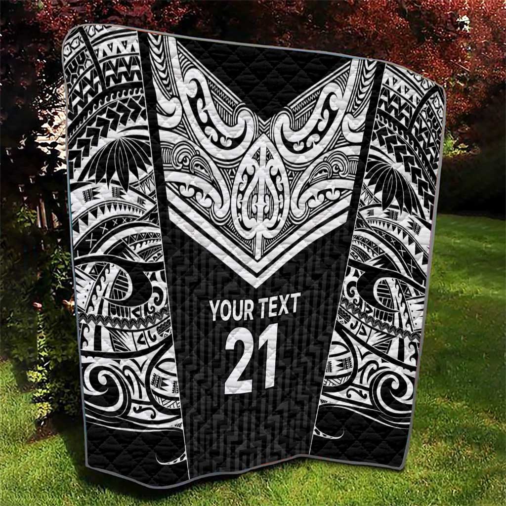 New Zealand Black Fern Custom Quilt Maori Tukutuku Black-white Motif LT9 - Polynesian Pride