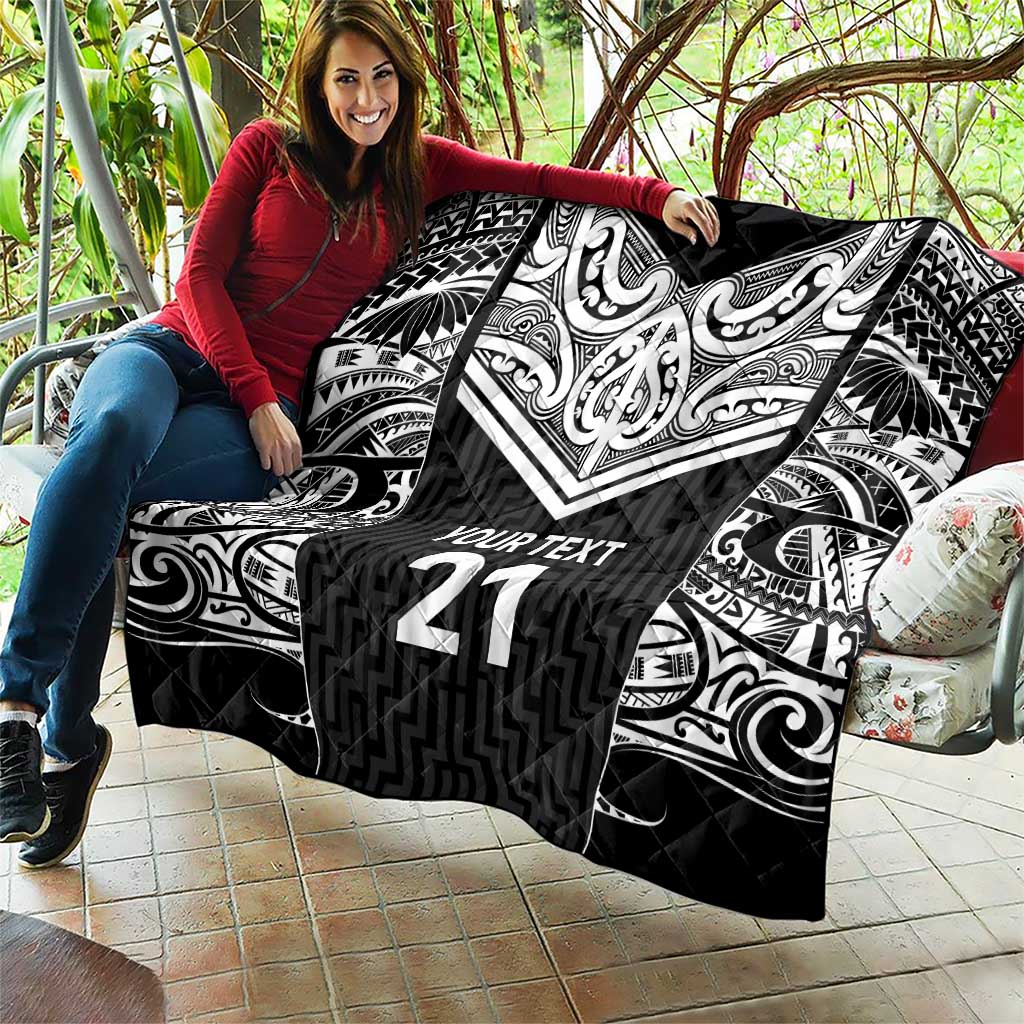 New Zealand Black Fern Custom Quilt Maori Tukutuku Black-white Motif LT9 - Polynesian Pride