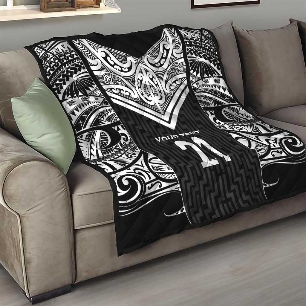 New Zealand Black Fern Custom Quilt Maori Tukutuku Black-white Motif LT9 - Polynesian Pride