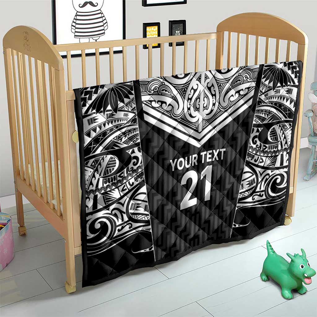 New Zealand Black Fern Custom Quilt Maori Tukutuku Black-white Motif LT9 - Polynesian Pride