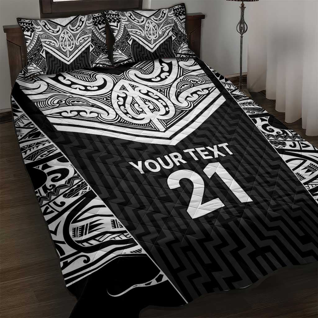 New Zealand Black Fern Custom Quilt Bed Set Maori Tukutuku Black-white Motif LT9 White - Polynesian Pride