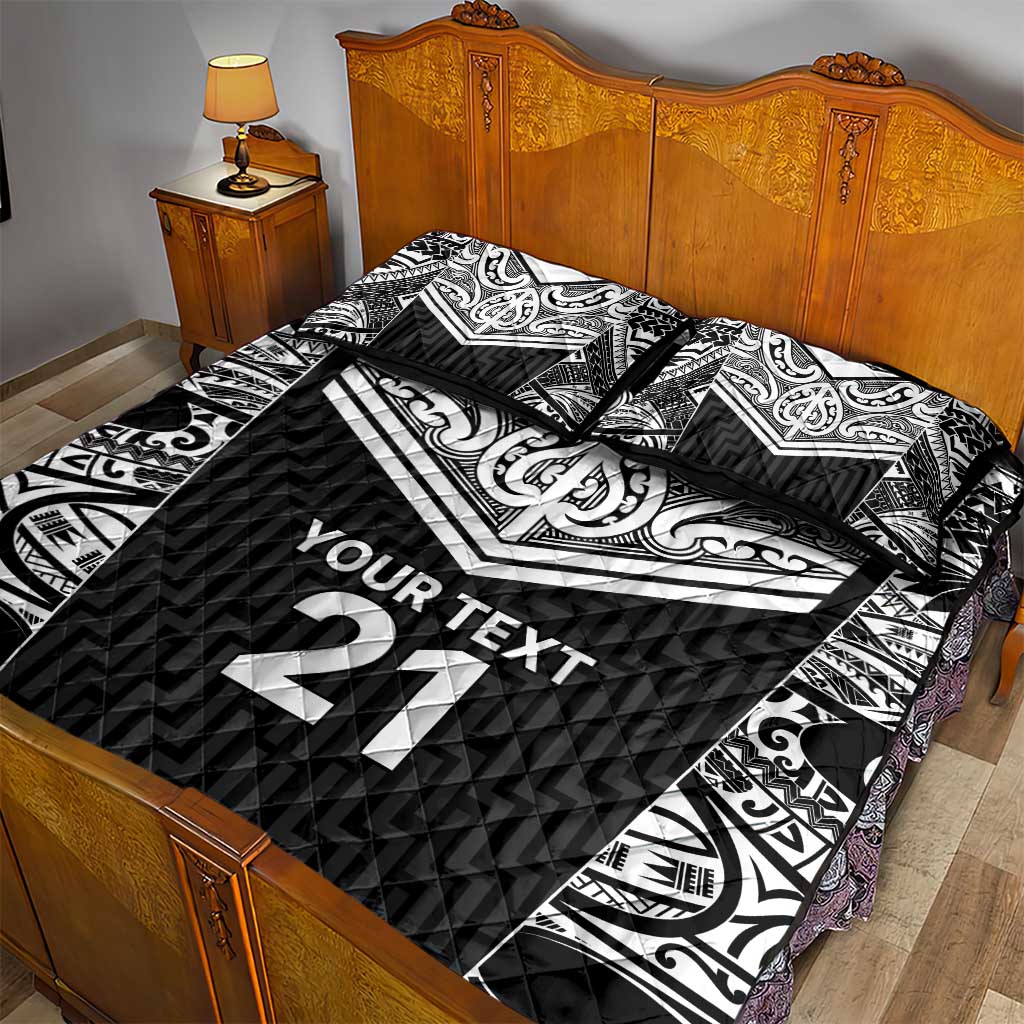 New Zealand Black Fern Custom Quilt Bed Set Maori Tukutuku Black-white Motif LT9 - Polynesian Pride