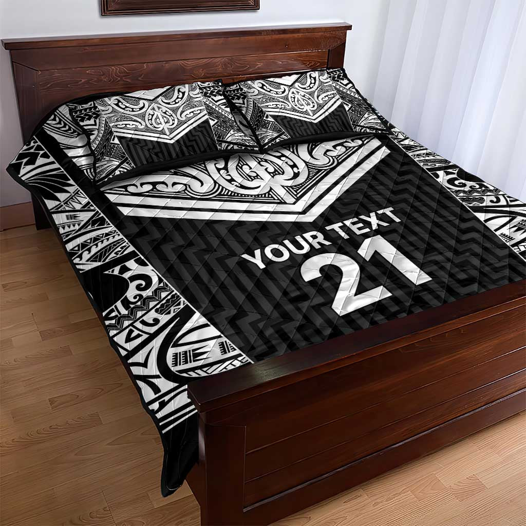 New Zealand Black Fern Custom Quilt Bed Set Maori Tukutuku Black-white Motif LT9 - Polynesian Pride