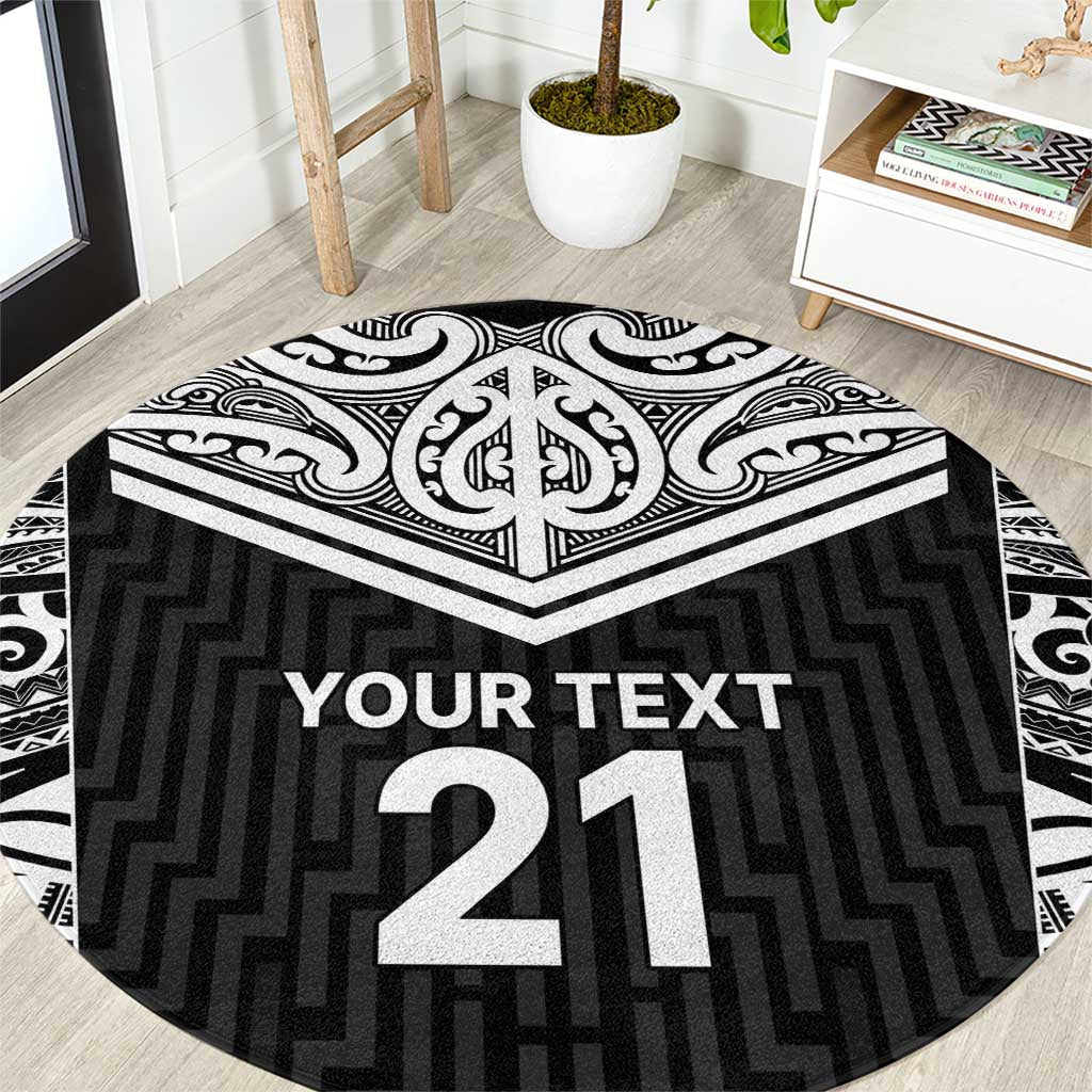 New Zealand Black Fern Custom Round Carpet Maori Tukutuku Black-white Motif LT9 White - Polynesian Pride