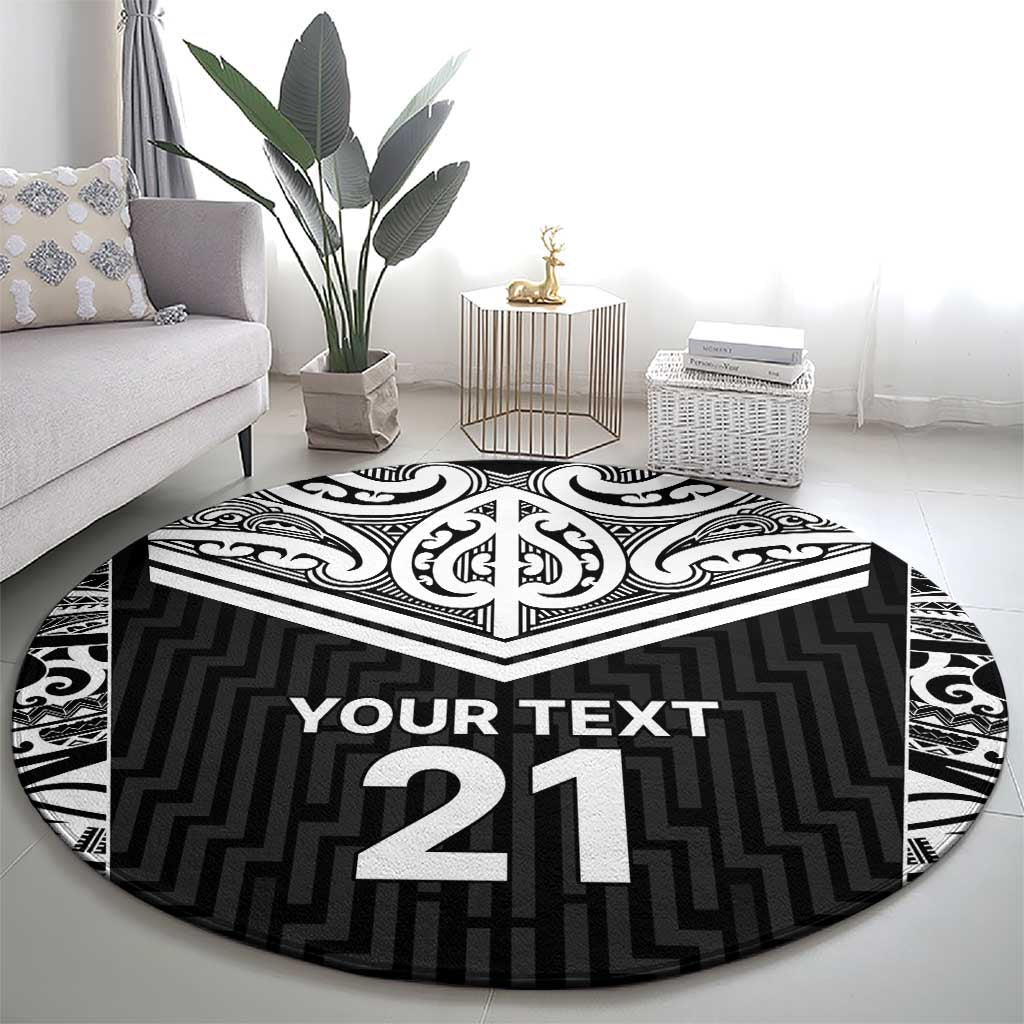 New Zealand Black Fern Custom Round Carpet Maori Tukutuku Black-white Motif LT9 - Polynesian Pride