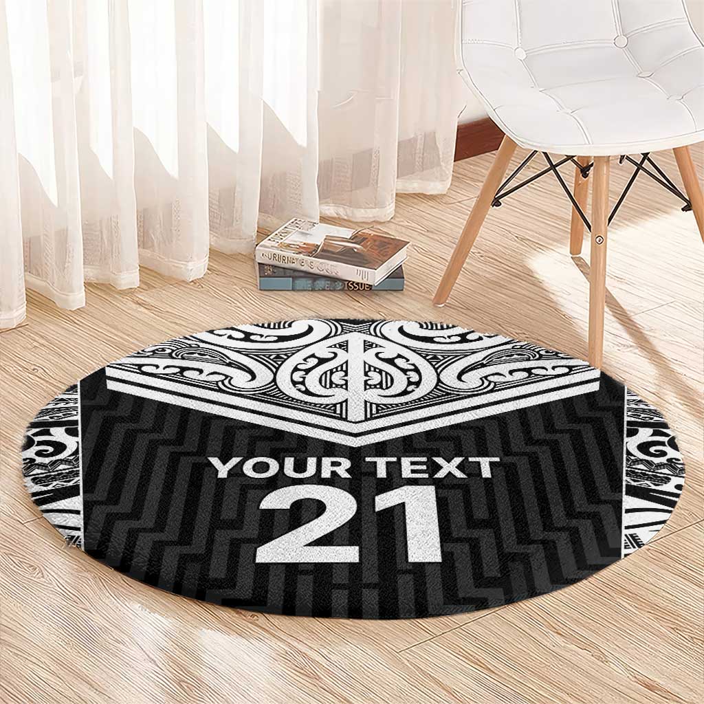 New Zealand Black Fern Custom Round Carpet Maori Tukutuku Black-white Motif LT9 - Polynesian Pride