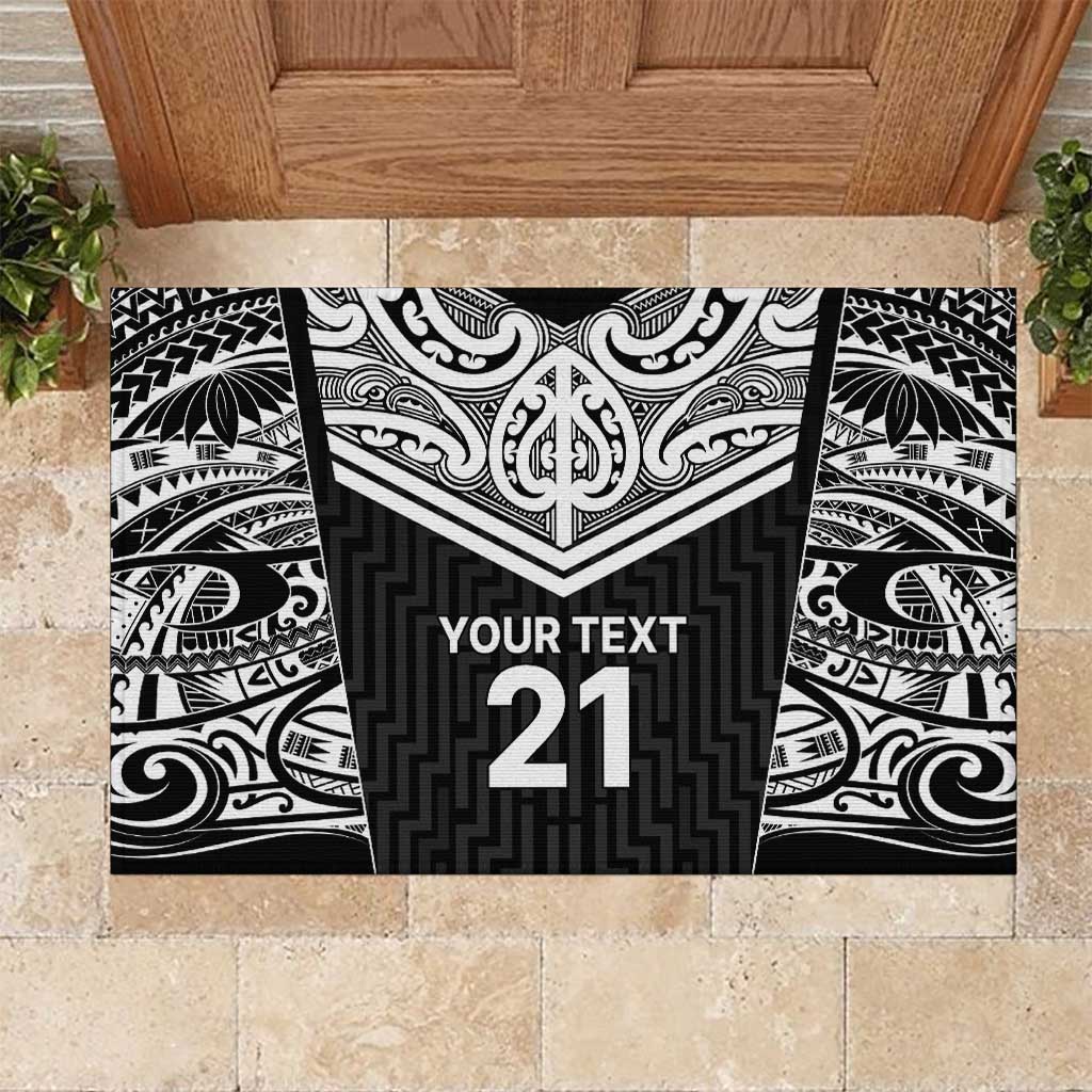 New Zealand Black Fern Custom Rubber Doormat Maori Tukutuku Black-white Motif LT9 White - Polynesian Pride