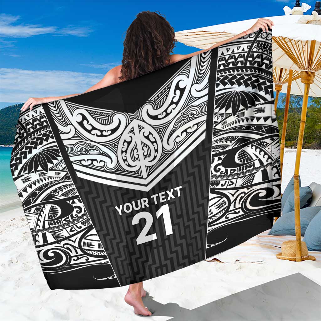 New Zealand Black Fern Custom Sarong Maori Tukutuku Black-white Motif LT9 One Size 44 x 66 inches White - Polynesian Pride
