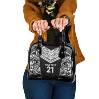 New Zealand Black Fern Custom Shoulder Handbag Maori Tukutuku Black-white Motif LT9 One Size White - Polynesian Pride