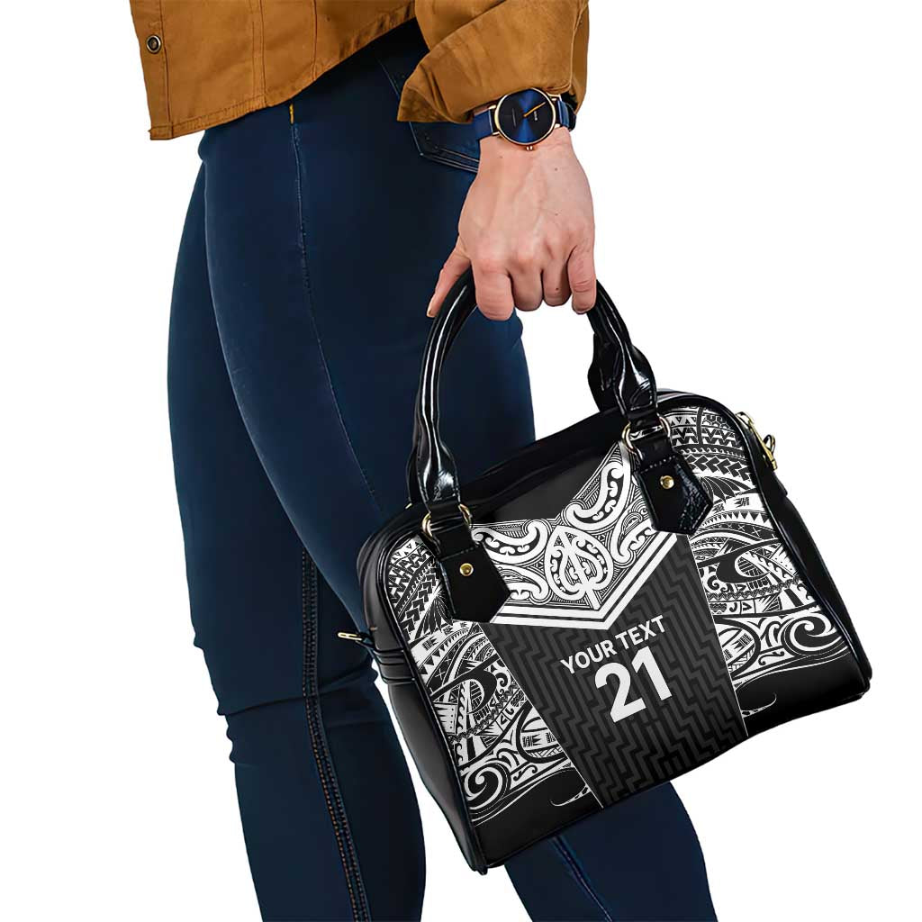 New Zealand Black Fern Custom Shoulder Handbag Maori Tukutuku Black-white Motif LT9 - Polynesian Pride