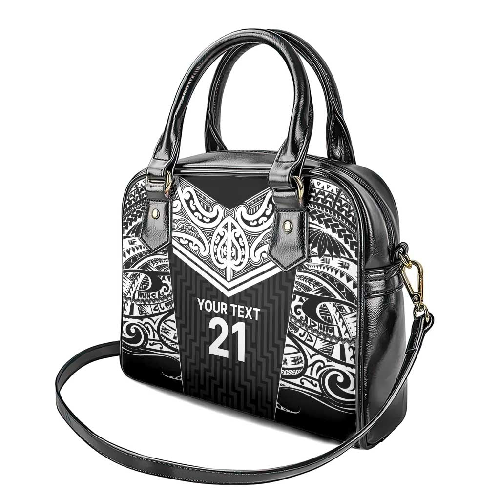 New Zealand Black Fern Custom Shoulder Handbag Maori Tukutuku Black-white Motif LT9 - Polynesian Pride