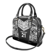 New Zealand Black Fern Custom Shoulder Handbag Maori Tukutuku Black-white Motif LT9 - Polynesian Pride
