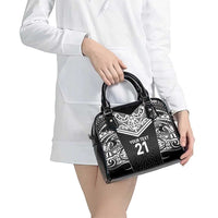 New Zealand Black Fern Custom Shoulder Handbag Maori Tukutuku Black-white Motif LT9 - Polynesian Pride
