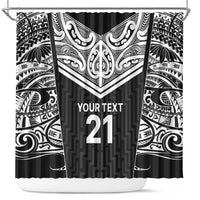 New Zealand Black Fern Custom Shower Curtain Maori Tukutuku Black-white Motif LT9 White - Polynesian Pride