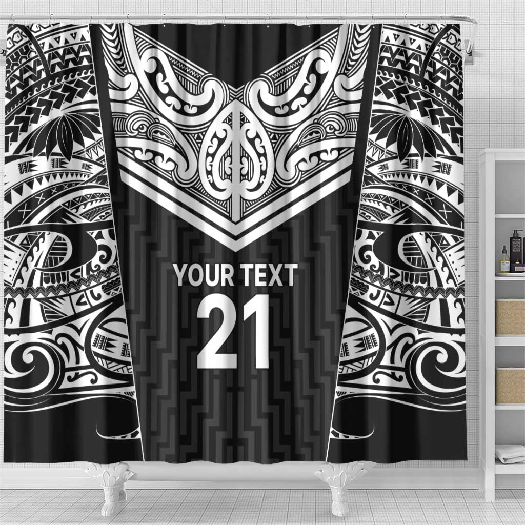 New Zealand Black Fern Custom Shower Curtain Maori Tukutuku Black-white Motif LT9 - Polynesian Pride