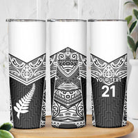 New Zealand Black Fern Custom Skinny Tumbler Maori Tukutuku Black-white Motif LT9 - Polynesian Pride