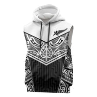 New Zealand Black Fern Custom Sleeveless Hoodie Maori Tukutuku Black-white Motif LT9 White - Polynesian Pride