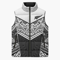New Zealand Black Fern Custom Sleeveless Puffer Jacket Maori Tukutuku Black-white Motif LT9 Unisex White - Polynesian Pride