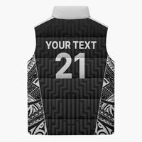 New Zealand Black Fern Custom Sleeveless Puffer Jacket Maori Tukutuku Black-white Motif LT9 - Polynesian Pride