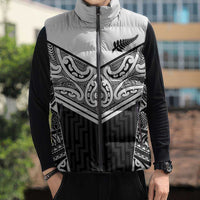 New Zealand Black Fern Custom Sleeveless Puffer Jacket Maori Tukutuku Black-white Motif LT9 - Polynesian Pride