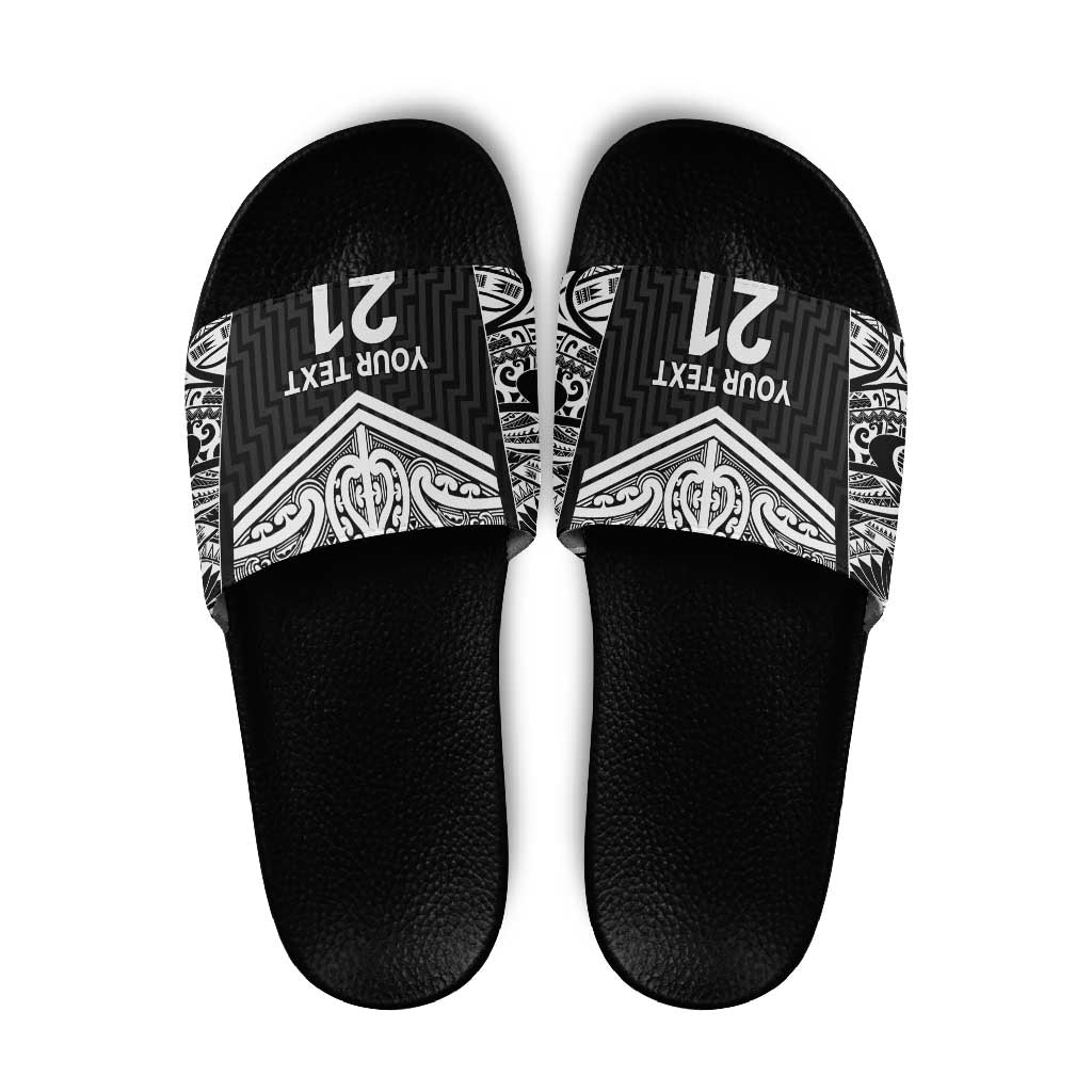 New Zealand Black Fern Custom Slide Sandals Maori Tukutuku Black-white Motif LT9 White - Polynesian Pride