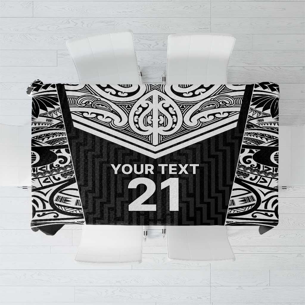 New Zealand Black Fern Custom Tablecloth Maori Tukutuku Black-white Motif LT9 White - Polynesian Pride