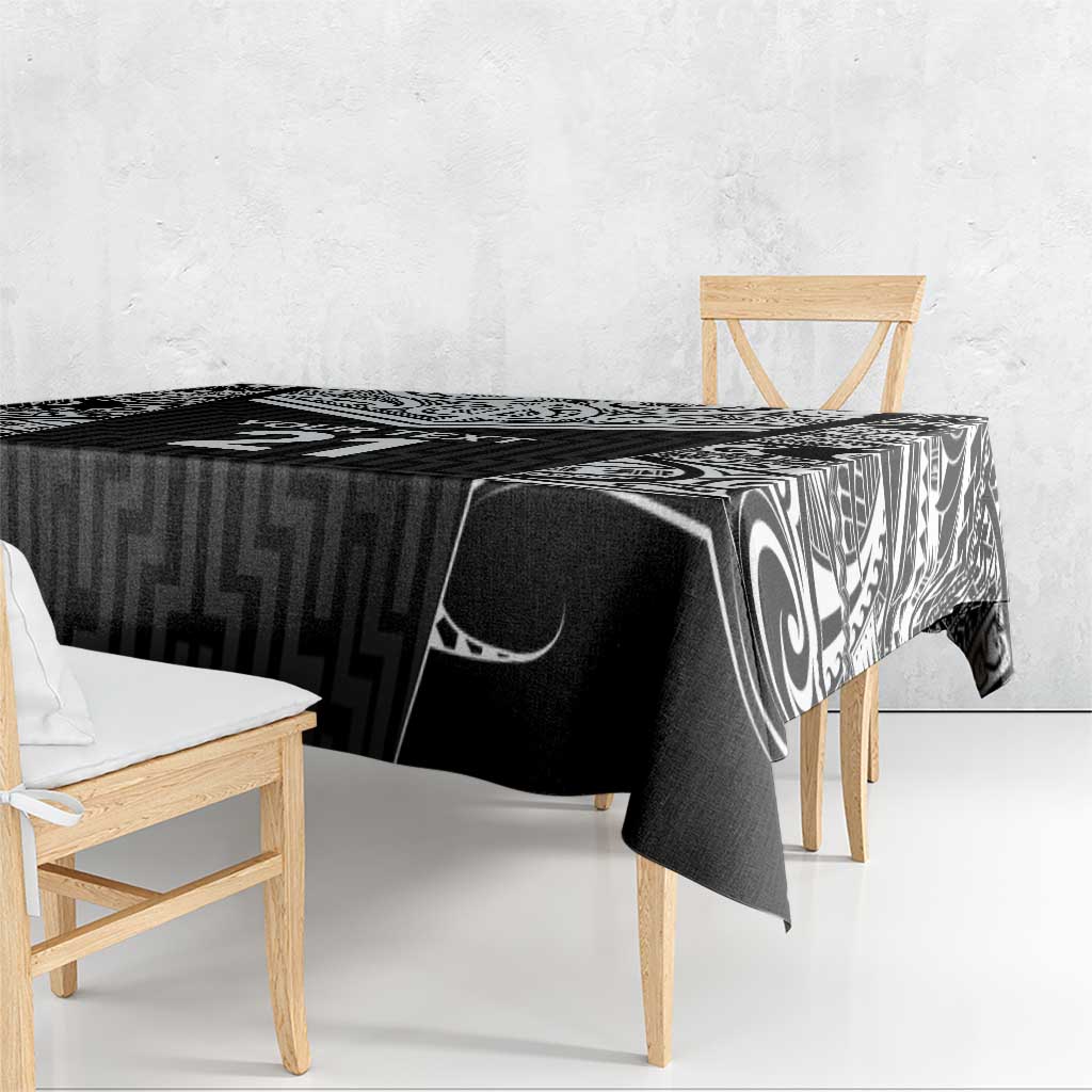 New Zealand Black Fern Custom Tablecloth Maori Tukutuku Black-white Motif LT9 - Polynesian Pride