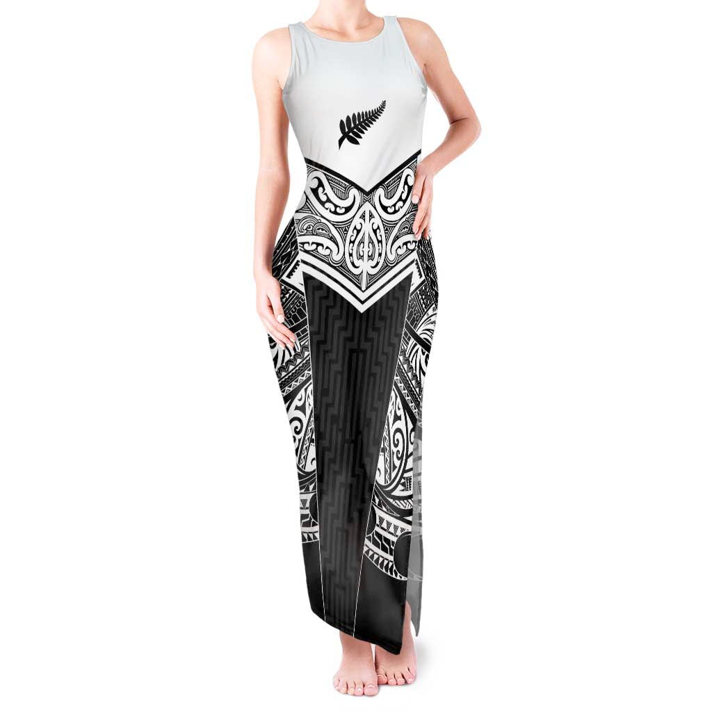 New Zealand Black Fern Custom Tank Maxi Dress Maori Tukutuku Black-white Motif