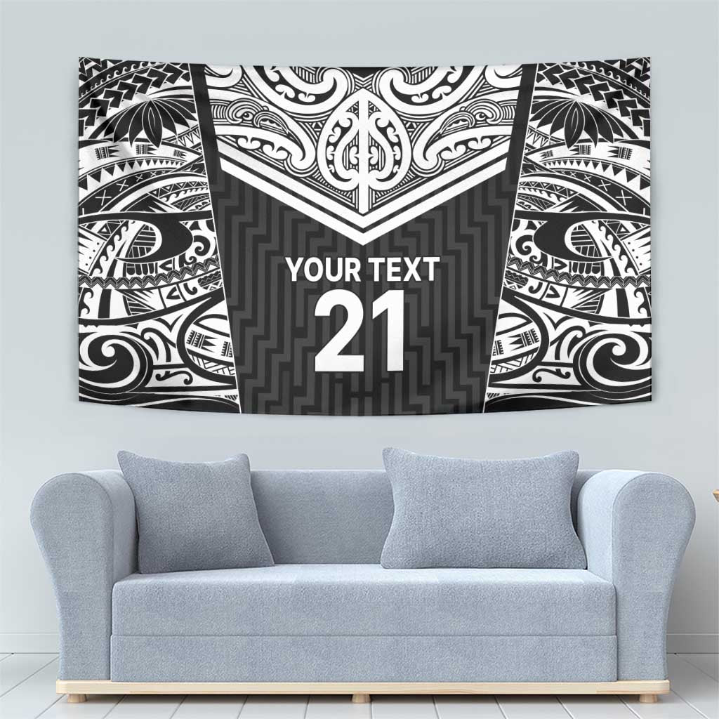 New Zealand Black Fern Custom Tapestry Maori Tukutuku Black-white Motif LT9 - Polynesian Pride