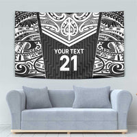 New Zealand Black Fern Custom Tapestry Maori Tukutuku Black-white Motif LT9 - Polynesian Pride