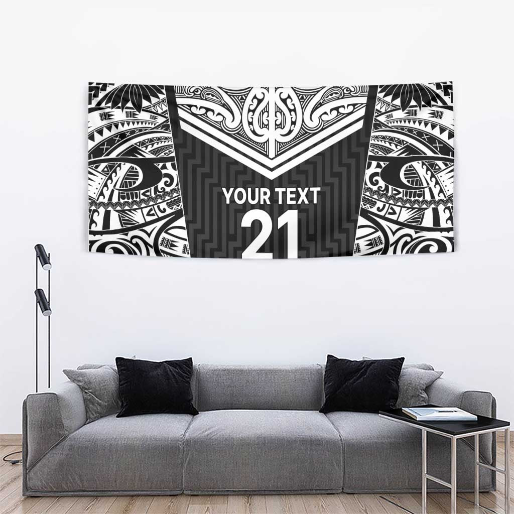 New Zealand Black Fern Custom Tapestry Maori Tukutuku Black-white Motif LT9 - Polynesian Pride