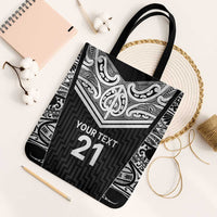 New Zealand Black Fern Custom Tote Bag Maori Tukutuku Black-white Motif LT9 Black Strap One Size White - Polynesian Pride